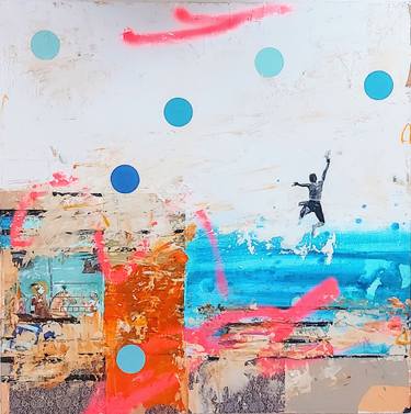 Original Abstract Expressionism Beach Mixed Media by Maryline Lemaitre