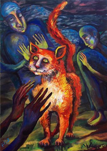 Original Expressionism Cats Paintings by Elisheva Nesis