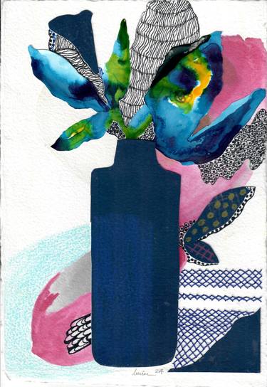 Original Abstract Expressionism Floral Mixed Media by Amira Behbehani