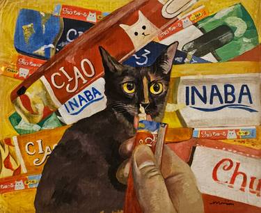 Original Art Deco Cats Mixed Media by Miriam Shin