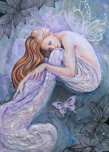 Original Art Nouveau Women Mixed Media by Nadiia Zhebrakovska