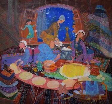 Original Folk Home Painting by Umit Zhubanysheva