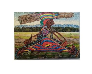 Original Abstract Rural Life Collage by Anthony Irungu