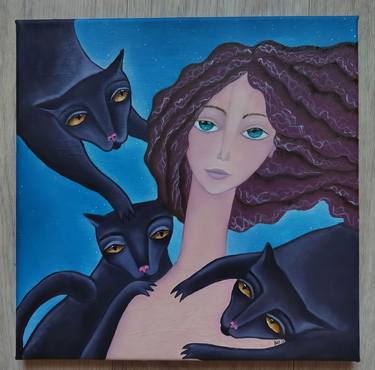 Original Expressionism Cats Painting by Yelena Ipatko