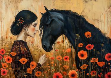 Original Art Nouveau Horse Mixed Media by Steven Sandner