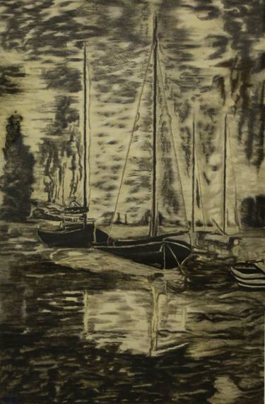 Original Impressionism Boat Drawing by Val Resh
