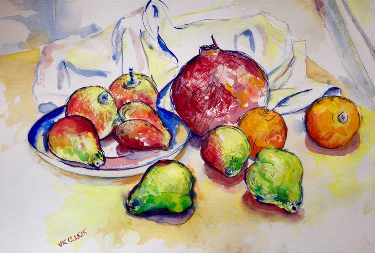 Still life with fruits Painting by V Kezerashvili | Saatchi Art