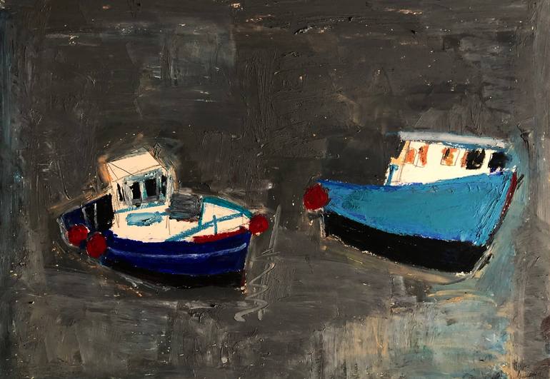 Two Cornish Fishing Boats Drawing by Mary Ruggeri | Saatchi Art
