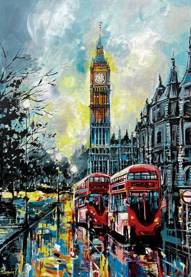 Original Abstract Expressionism Cities Painting by Irina Rumyantseva