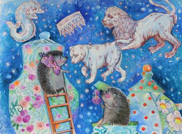 Original Art Deco Outer Space Paintings by Oxana Zaika