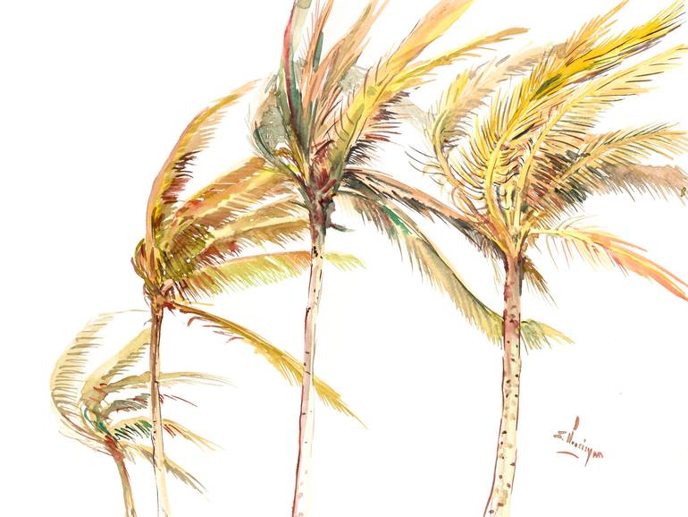 Tropical Wind. Coconut Palm Trees Painting by Suren Nersisyan | Saatchi Art