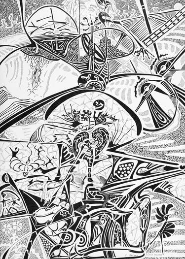 Original Abstract Expressionism Outer Space Drawings by Konstantinos Botas