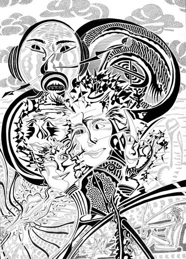 Original Abstract Expressionism Outer Space Drawings by Konstantinos Botas