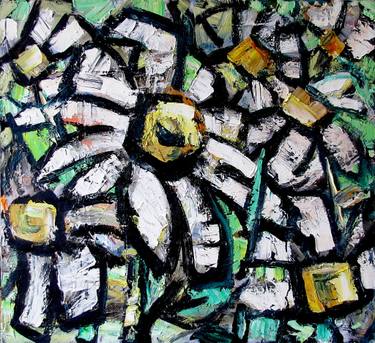 Original Abstract Expressionism Floral Painting by Ion Morarescu