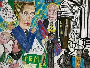 Original Conceptual Cartoon Printmaking by Helios Rossell