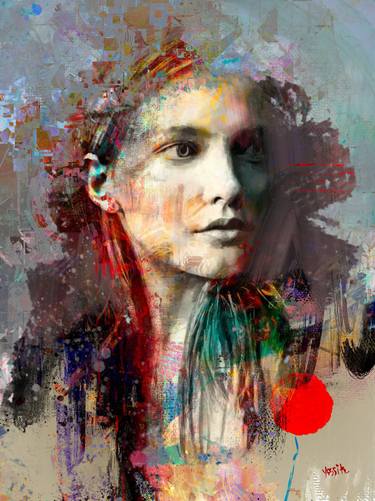 Original Abstract Expressionism Portrait Mixed Media by Yossi Kotler