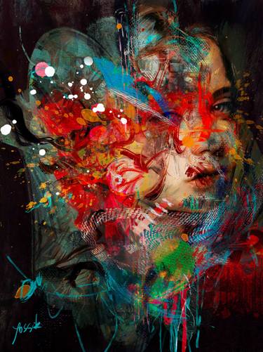 Original Abstract Expressionism Portrait Mixed Media by Yossi Kotler