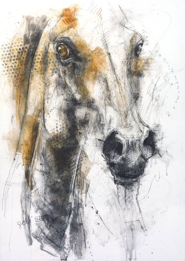 Original Abstract Expressionism Horse Drawings by Benedicte Gele