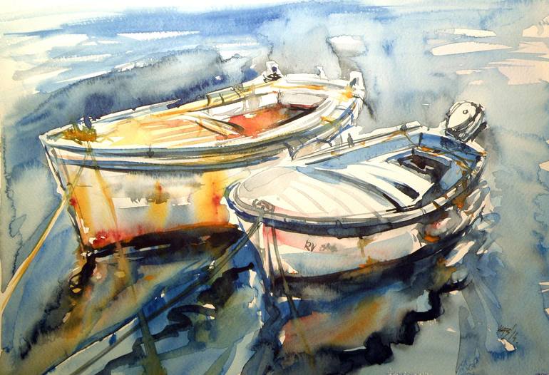Print of Impressionism Boat Paintings by Kovacs Anna Brigitta