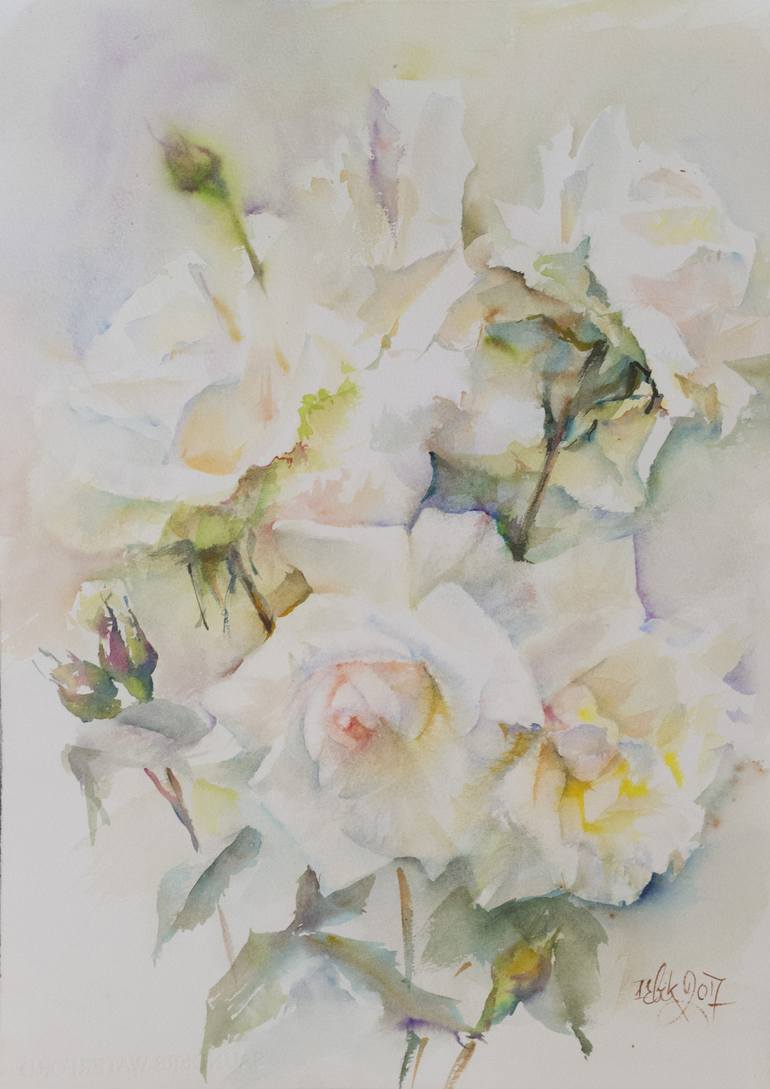 The Bush of White Roses Painting by Irina Bibik-Chkolian | Saatchi Art