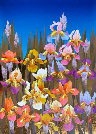 Original Art Deco Floral Painting by Yulia Luchkina