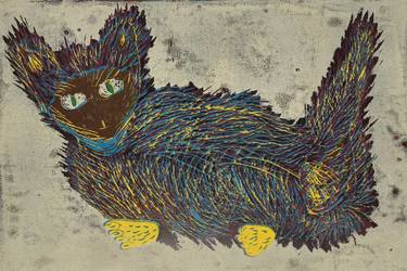 Original Illustration Cats Printmaking by Ozgun Evren Erturk