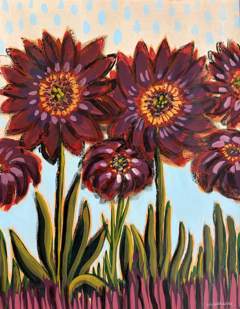 abstract dahlia oil painting original 36x48 impressionism