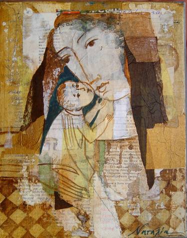 Original Figurative Classical mythology Collage by Natalia Kazirelova