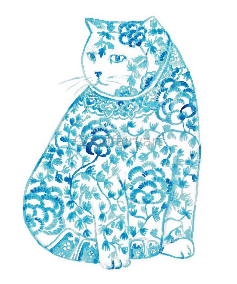 China porcelain cat painting Wall Poster Watercolor Painting by Maryna ...