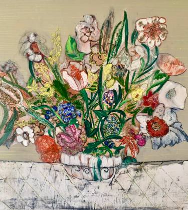 Original Abstract Expressionism Botanic Mixed Media by Etleva Belishova