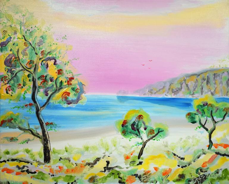 The sea between the trees Painting by Alejos Lorenzo | Saatchi Art ...