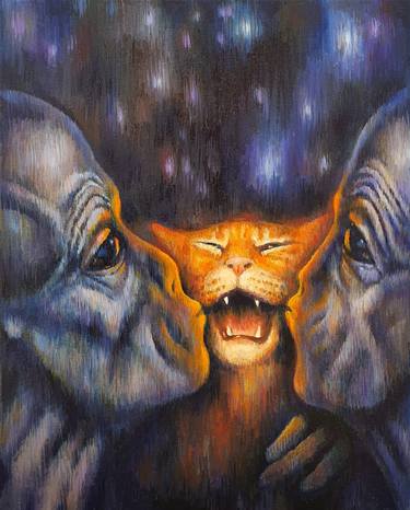 Original Impressionism Cats Painting by Ramm Nd