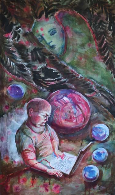 Original Symbolism Children Painting by Velta Emilija Platupe