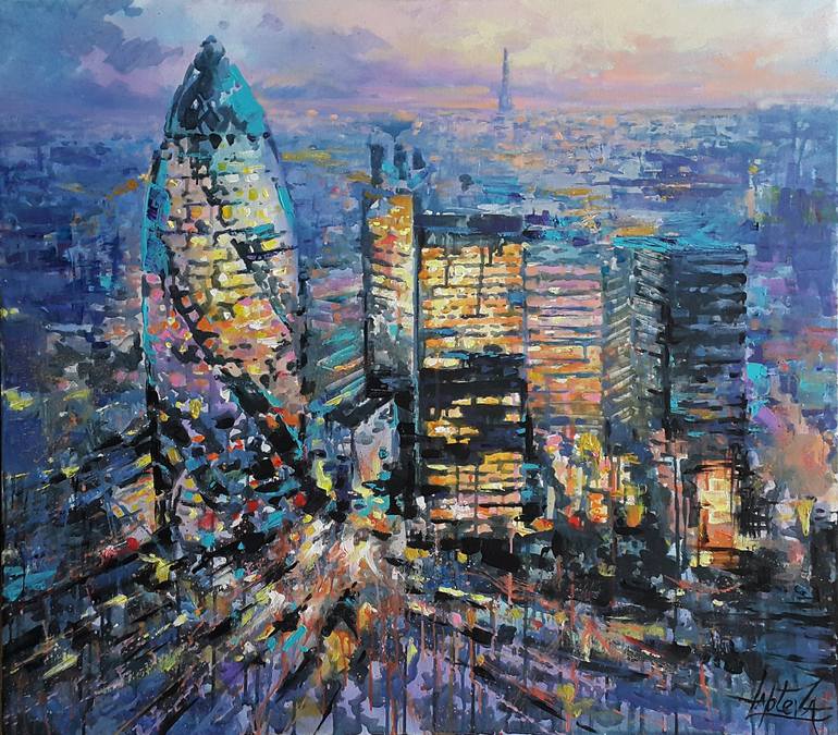 Original Abstract Expressionism Cities Paintings by Viktorija Lapteva