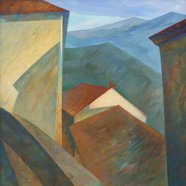 Original Cubism Landscape Painting by Serge Vasilendiuc