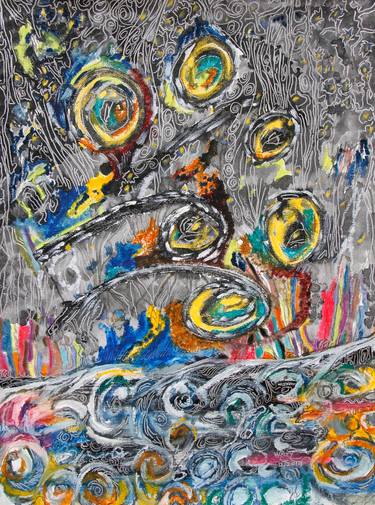 Original Abstract Expressionism Outer Space Drawings by Kah Wah Tan