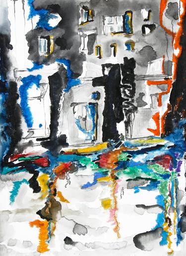 Original Abstract Expressionism Cities Drawings by Kah Wah Tan