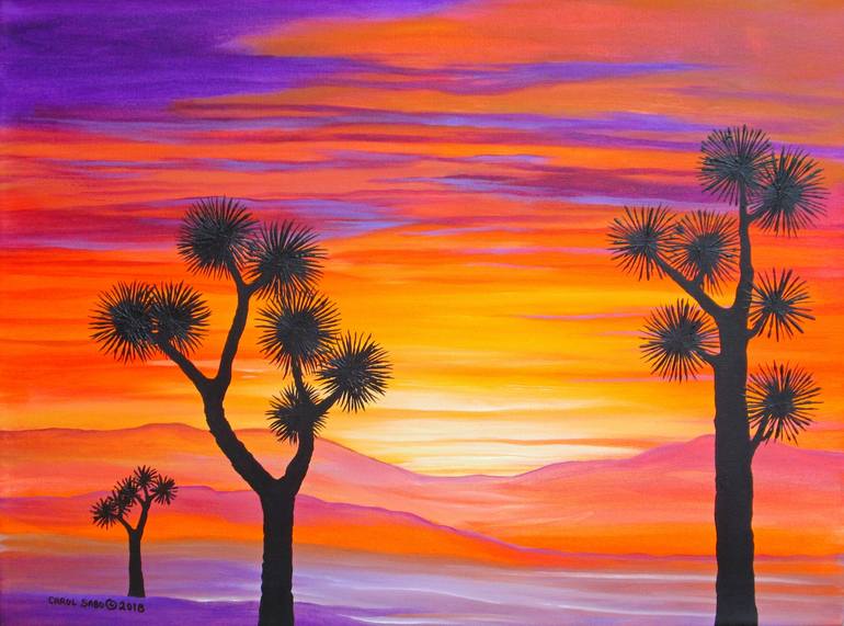 Sunset Through the Joshua Trees Painting by Carol Sabo | Saatchi Art