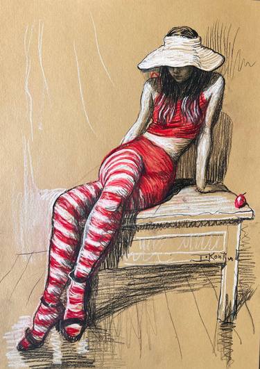 Original Art Nouveau Fashion Drawing by Igor Koutsenko