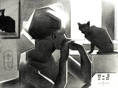 Original Geometric Cats Drawings by Corné Akkers