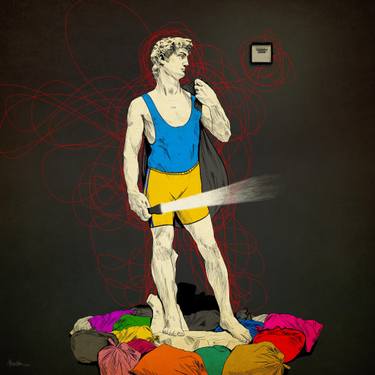 Original Dada Men Printmaking by Mina Nasr