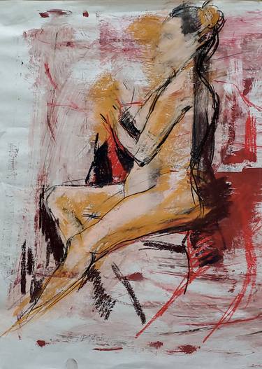 Original Abstract Expressionism Nude Mixed Media by Yuming Zhu