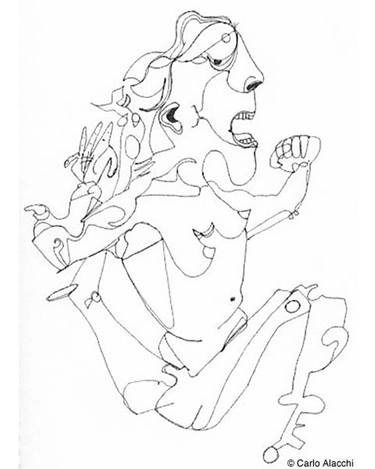 Original Cubism Outer Space Drawings by Carlo Alacchi