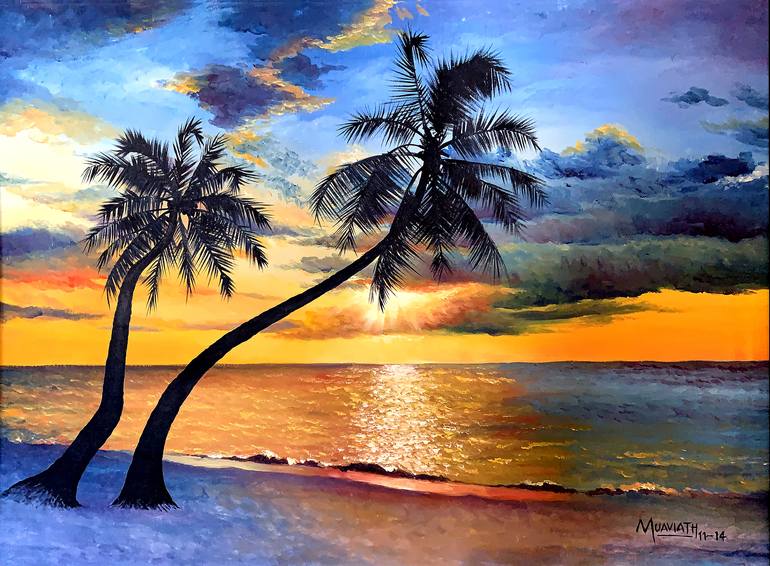 ATHIRIMATHI - Maldives Beach Sunset Painting by Muaviyath Ali | Saatchi Art