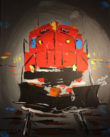 Original Abstract Train Painting by Max Born