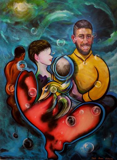 Original Abstract Realism Family Painting by Nigel James Kilworth