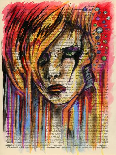 Original Abstract Portrait Mixed Media by Jakub Dk