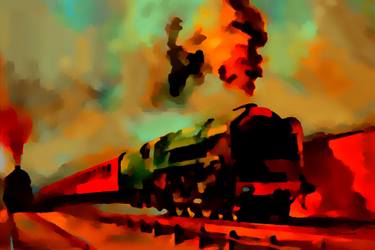 Original Expressionism Train Mixed Media by Acqua Luna