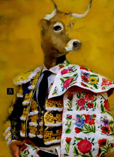 Original Portraiture Cows Paintings by Acqua Luna