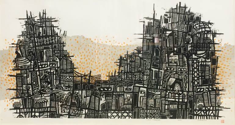 Original Illustration Cities Printmaking by Amani Moussa